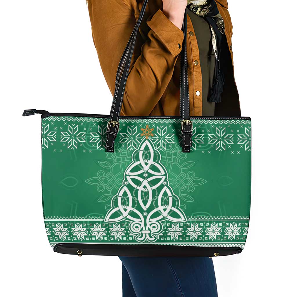 Christmas Ireland Celtic Leather Tote Bag Special Xmas Tree - Wonder Print Shop