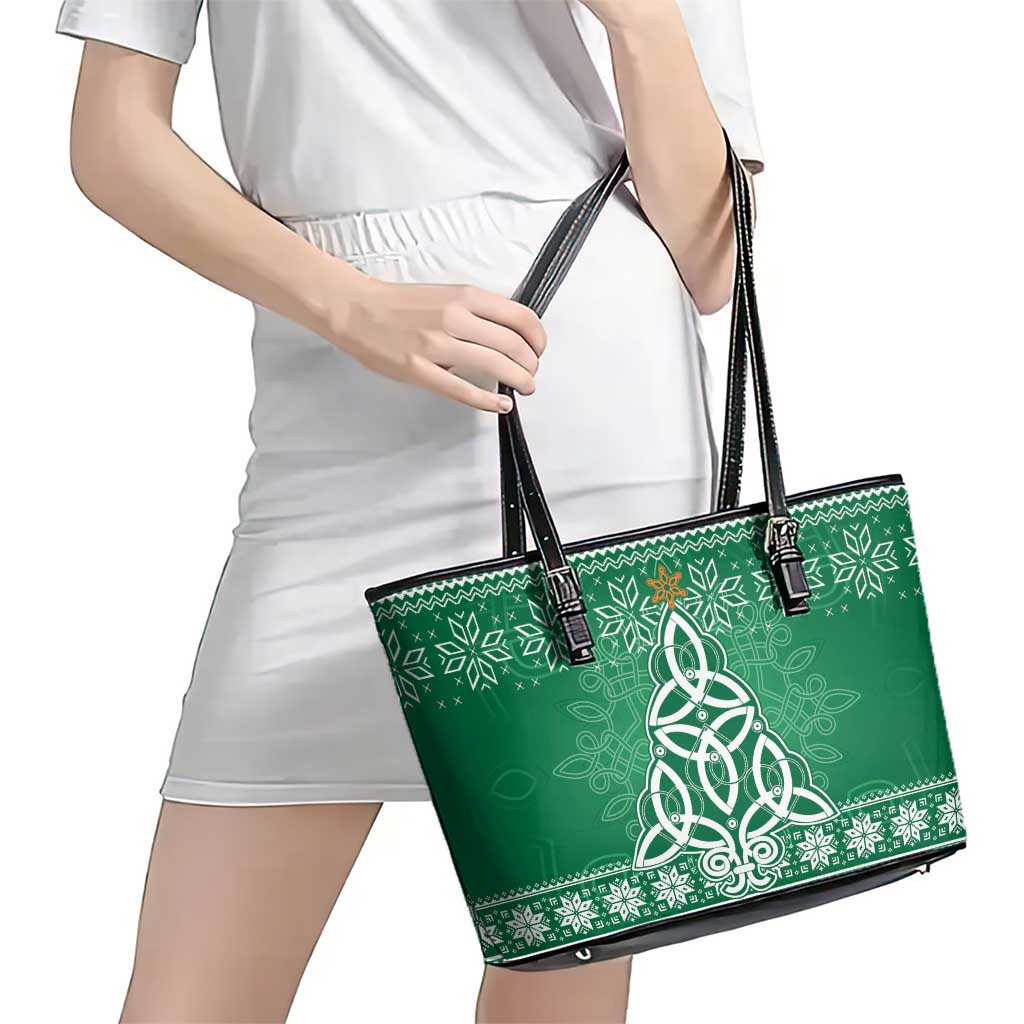 Christmas Ireland Celtic Leather Tote Bag Special Xmas Tree - Wonder Print Shop