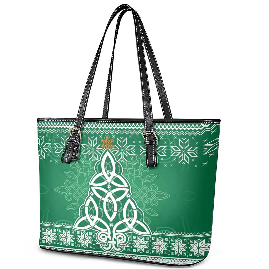 Christmas Ireland Celtic Leather Tote Bag Special Xmas Tree - Wonder Print Shop