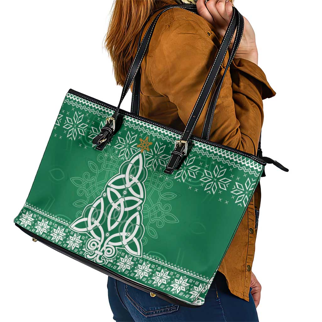 Christmas Ireland Celtic Leather Tote Bag Special Xmas Tree - Wonder Print Shop