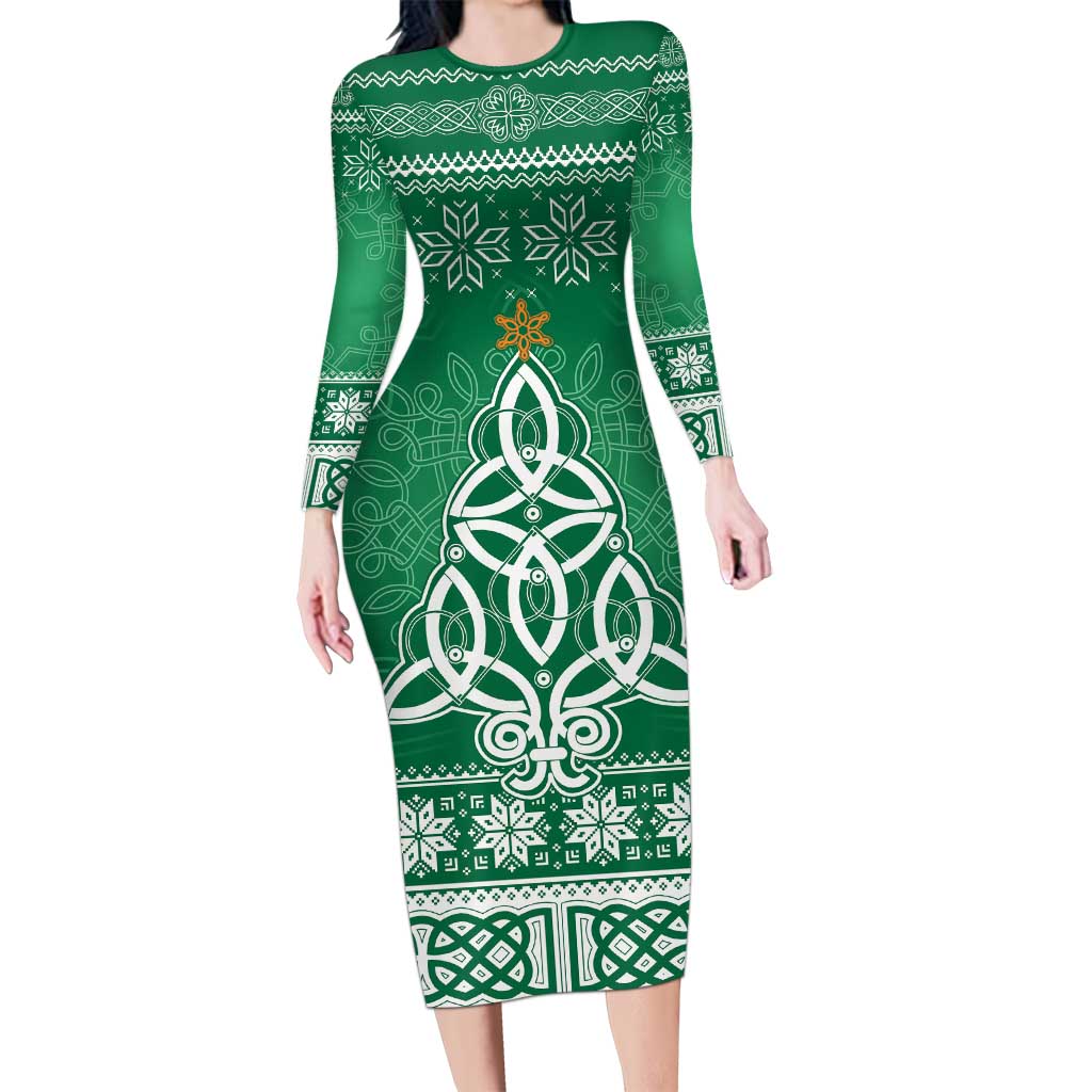 Christmas Ireland Celtic Long Sleeve Bodycon Dress Special Xmas Tree - Wonder Print Shop