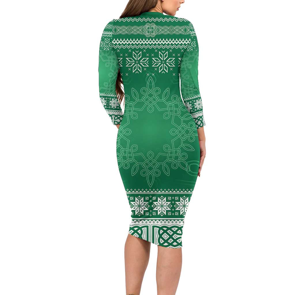 Christmas Ireland Celtic Long Sleeve Bodycon Dress Special Xmas Tree - Wonder Print Shop