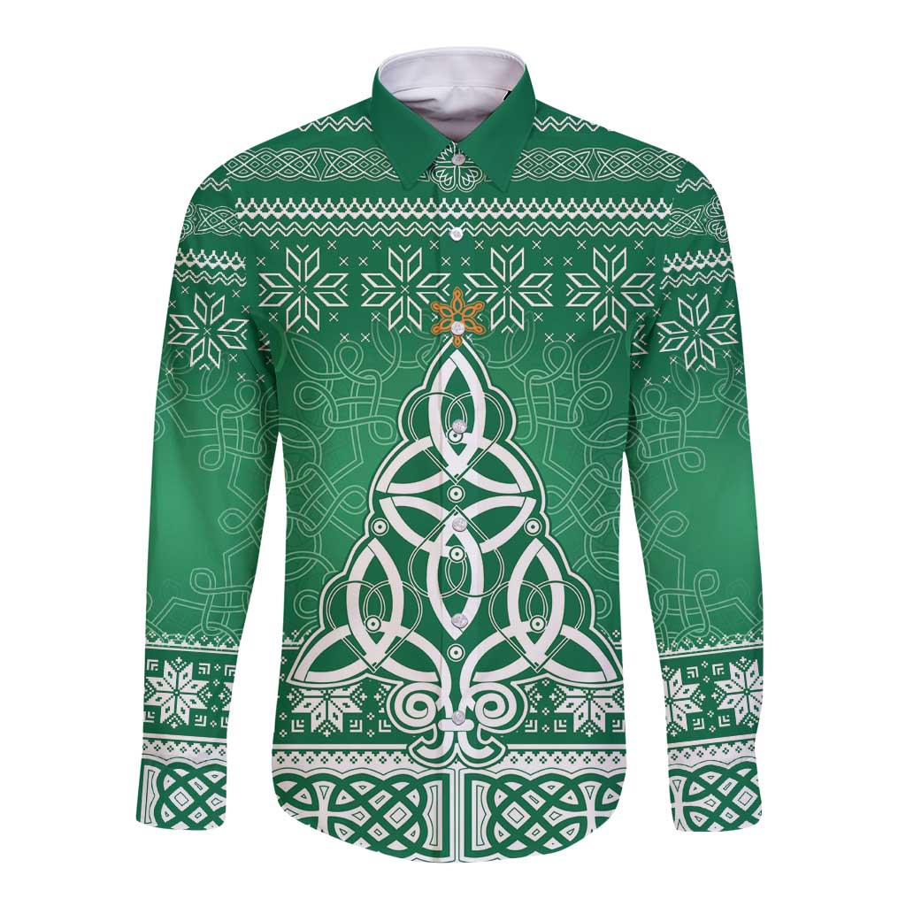 Christmas Ireland Celtic Long Sleeve Button Shirt Special Xmas Tree - Wonder Print Shop