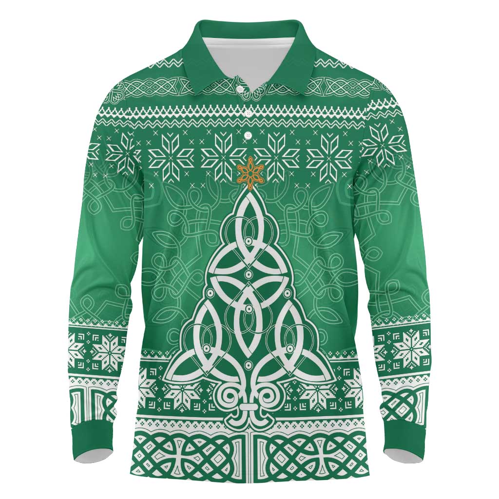 Christmas Ireland Celtic Long Sleeve Polo Shirt Special Xmas Tree - Wonder Print Shop