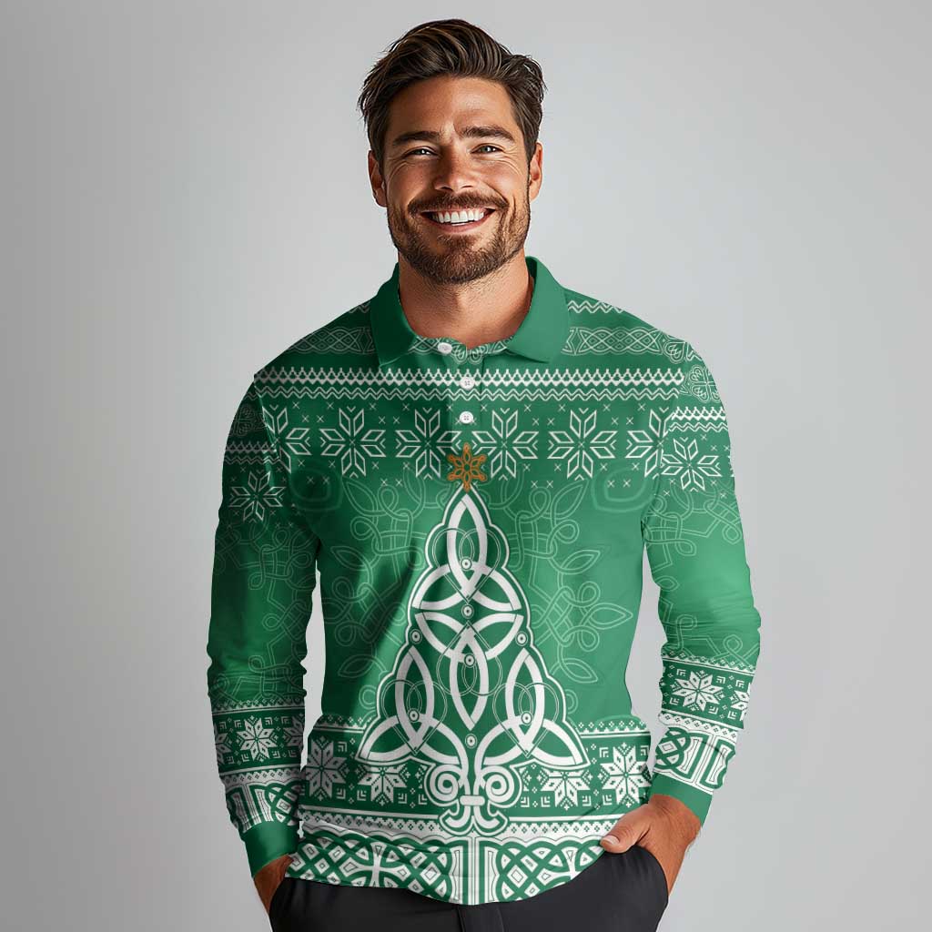 Christmas Ireland Celtic Long Sleeve Polo Shirt Special Xmas Tree - Wonder Print Shop