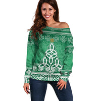 Christmas Ireland Celtic Off Shoulder Sweater Special Xmas Tree - Wonder Print Shop