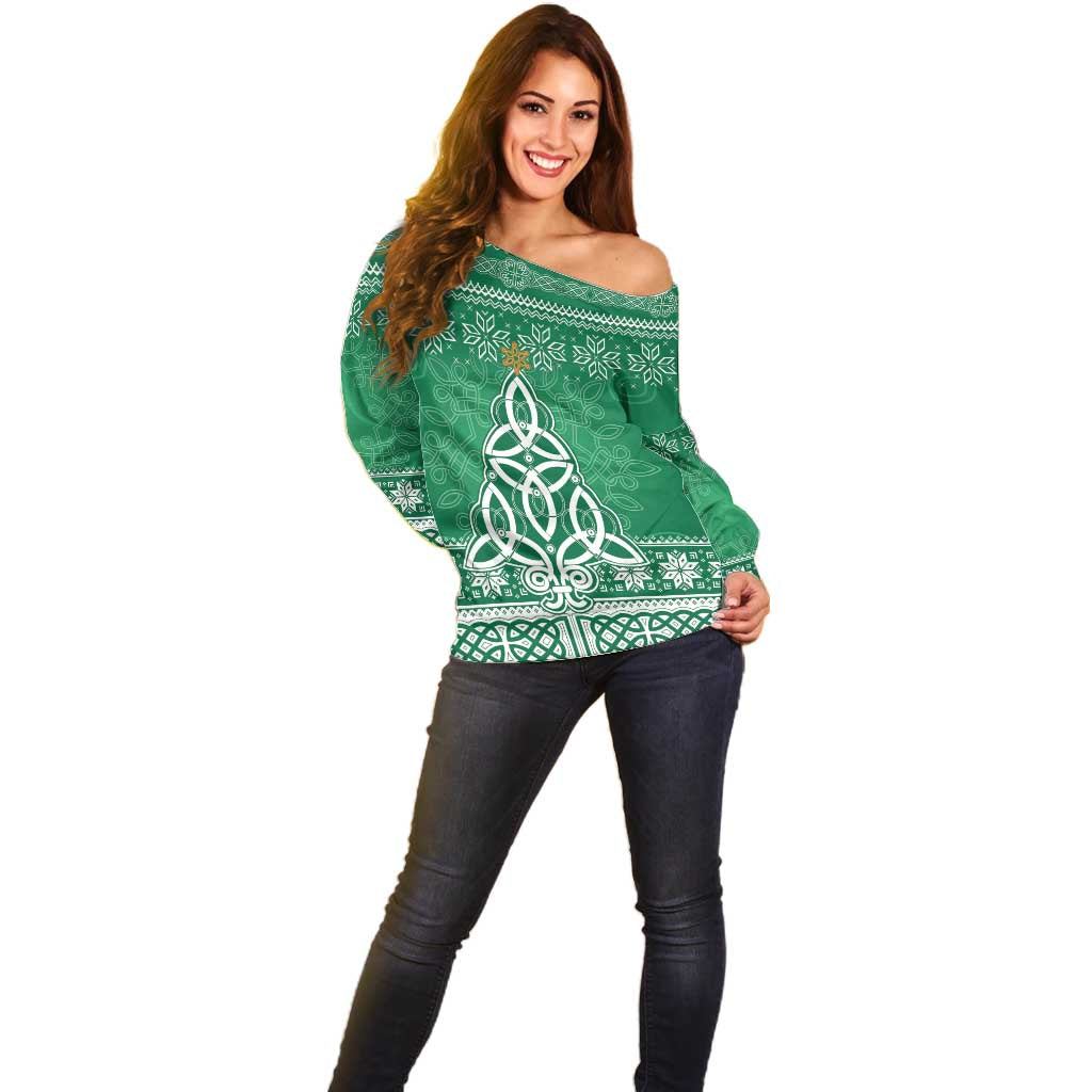 Christmas Ireland Celtic Off Shoulder Sweater Special Xmas Tree - Wonder Print Shop