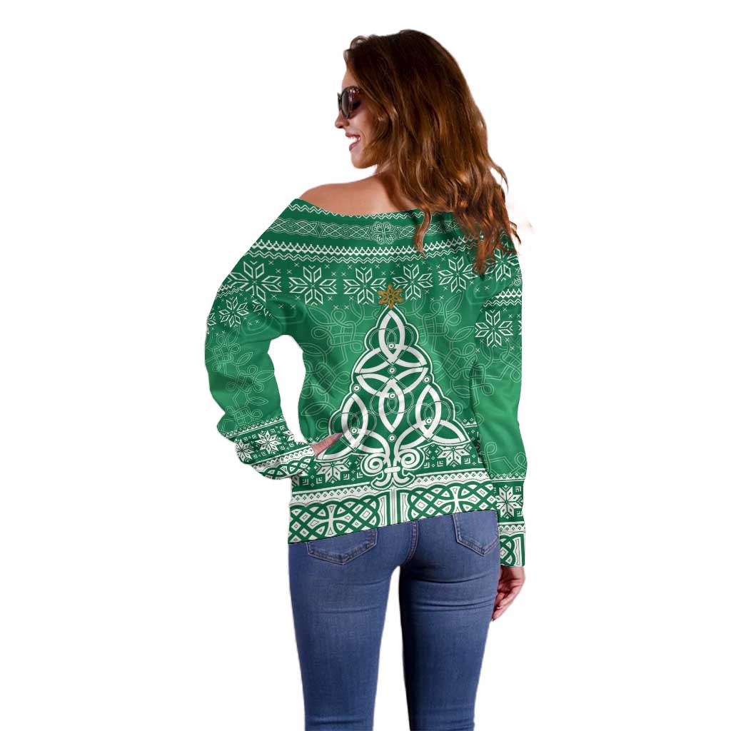 Christmas Ireland Celtic Off Shoulder Sweater Special Xmas Tree - Wonder Print Shop