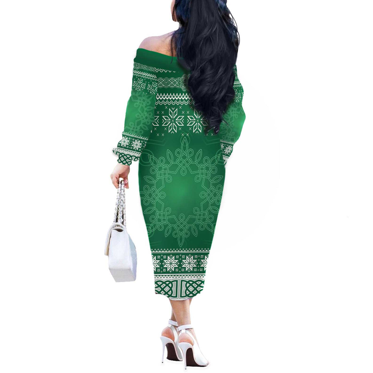 Christmas Ireland Celtic Off The Shoulder Long Sleeve Dress Special Xmas Tree - Wonder Print Shop