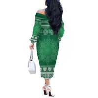Christmas Ireland Celtic Off The Shoulder Long Sleeve Dress Special Xmas Tree - Wonder Print Shop