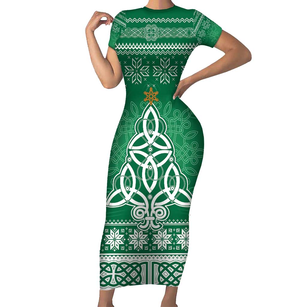 Christmas Ireland Celtic Short Sleeve Bodycon Dress Special Xmas Tree - Wonder Print Shop