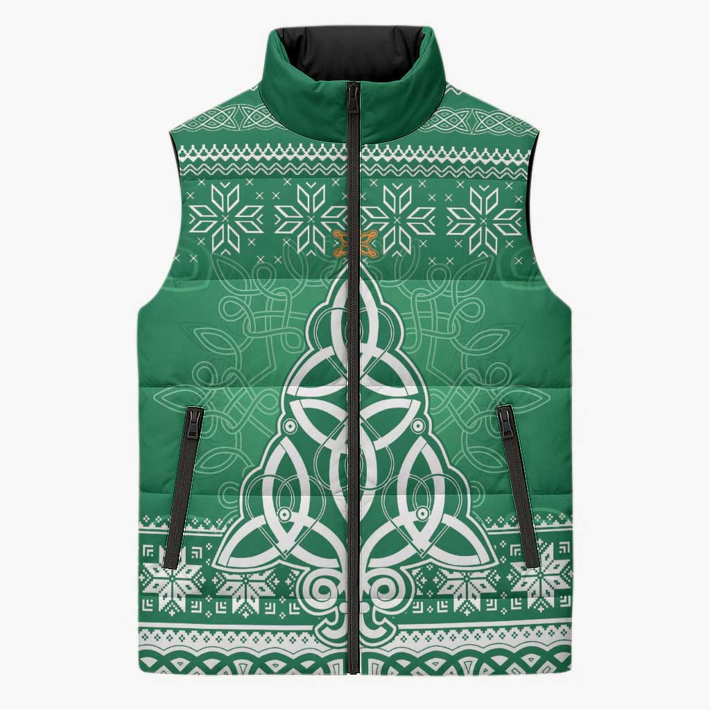 Christmas Ireland Celtic Sleeveless Puffer Jacket Special Xmas Tree - Wonder Print Shop
