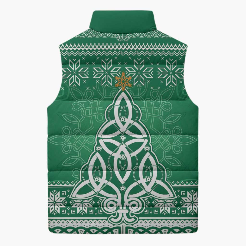 Christmas Ireland Celtic Sleeveless Puffer Jacket Special Xmas Tree - Wonder Print Shop