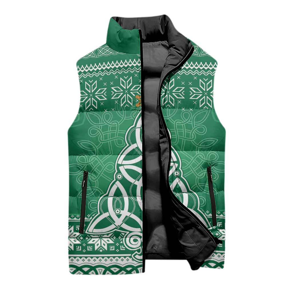 Christmas Ireland Celtic Sleeveless Puffer Jacket Special Xmas Tree - Wonder Print Shop