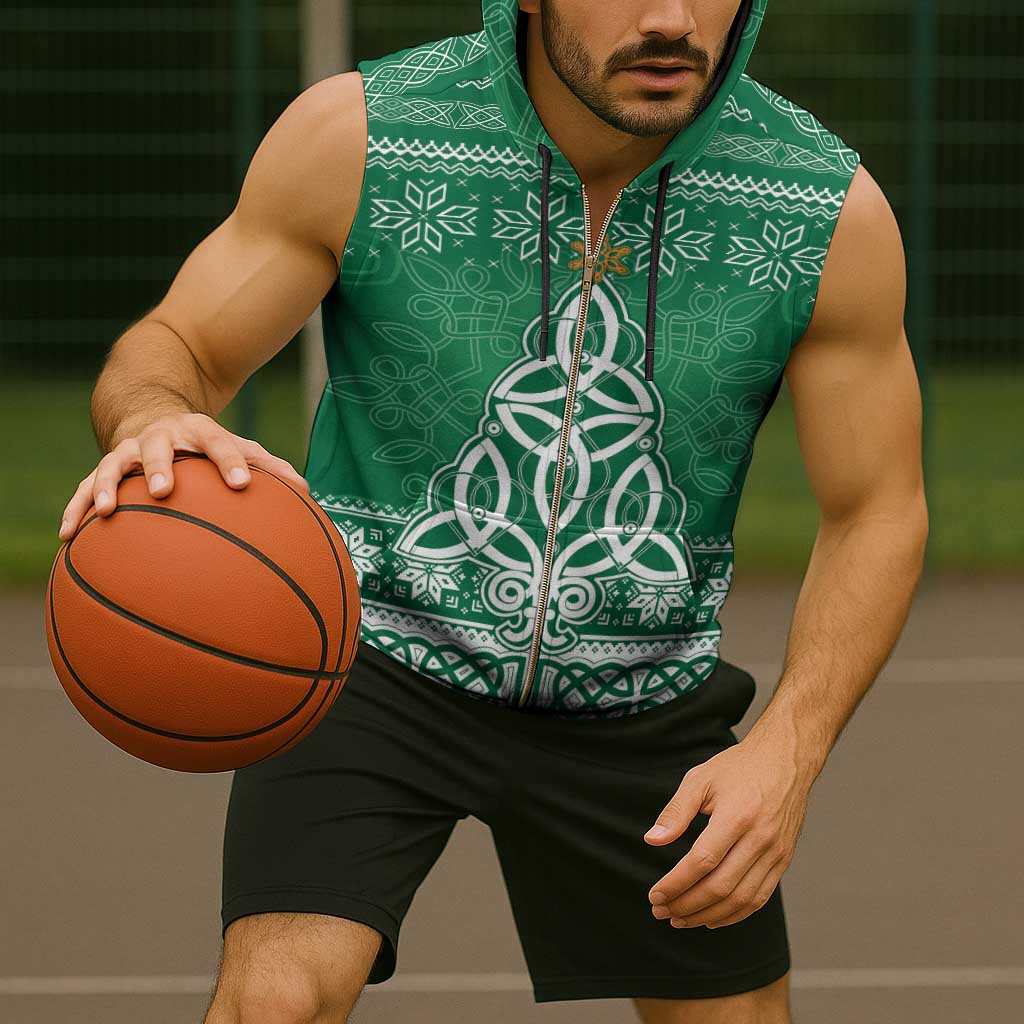 Christmas Ireland Celtic Sleeveless Zip Hoodie Special Xmas Tree - Wonder Print Shop