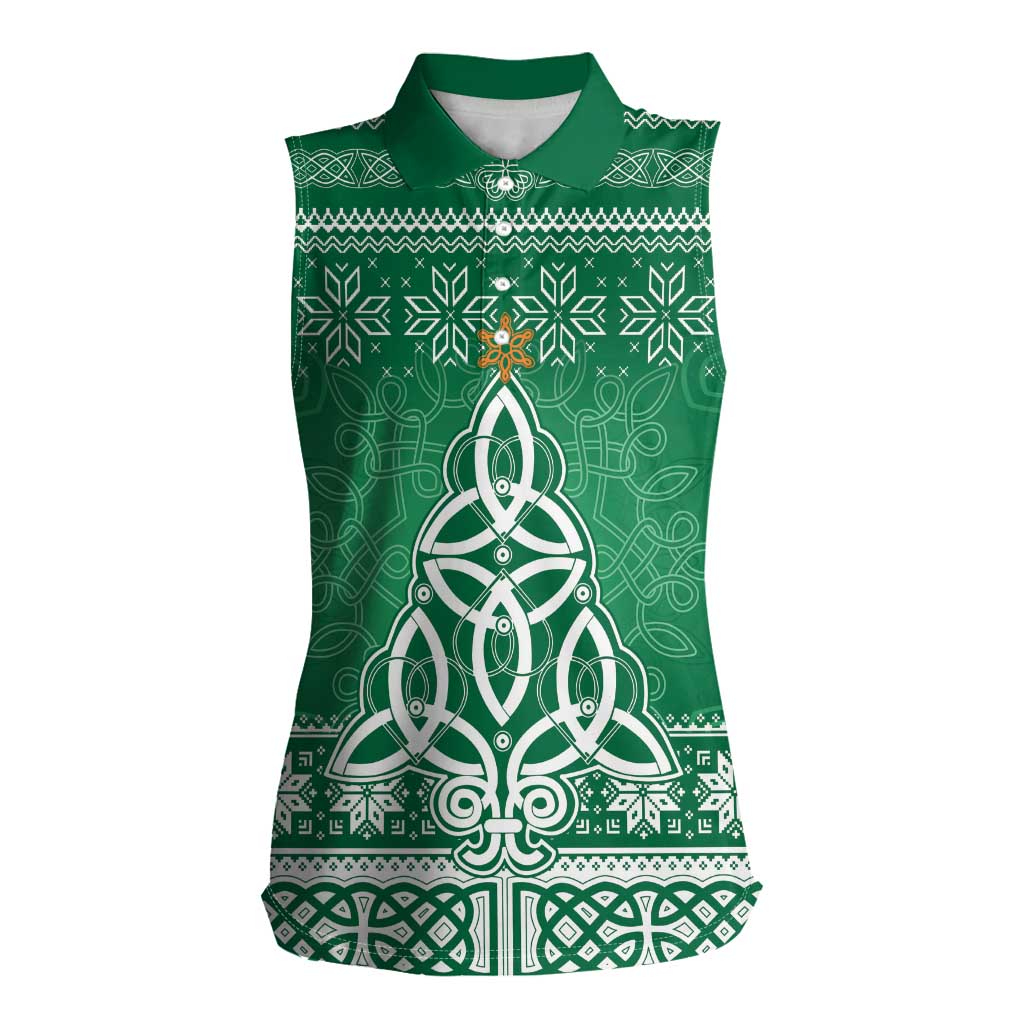 Christmas Ireland Celtic Women Sleeveless Polo Shirt Special Xmas Tree - Wonder Print Shop