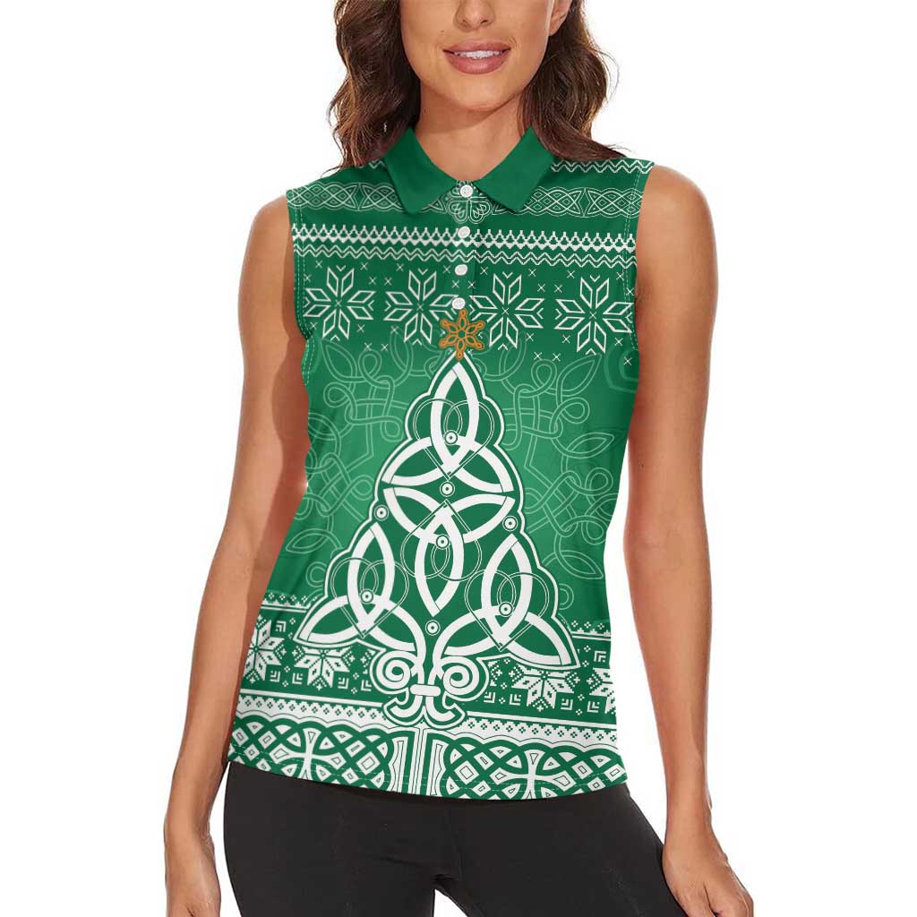 Christmas Ireland Celtic Women Sleeveless Polo Shirt Special Xmas Tree - Wonder Print Shop