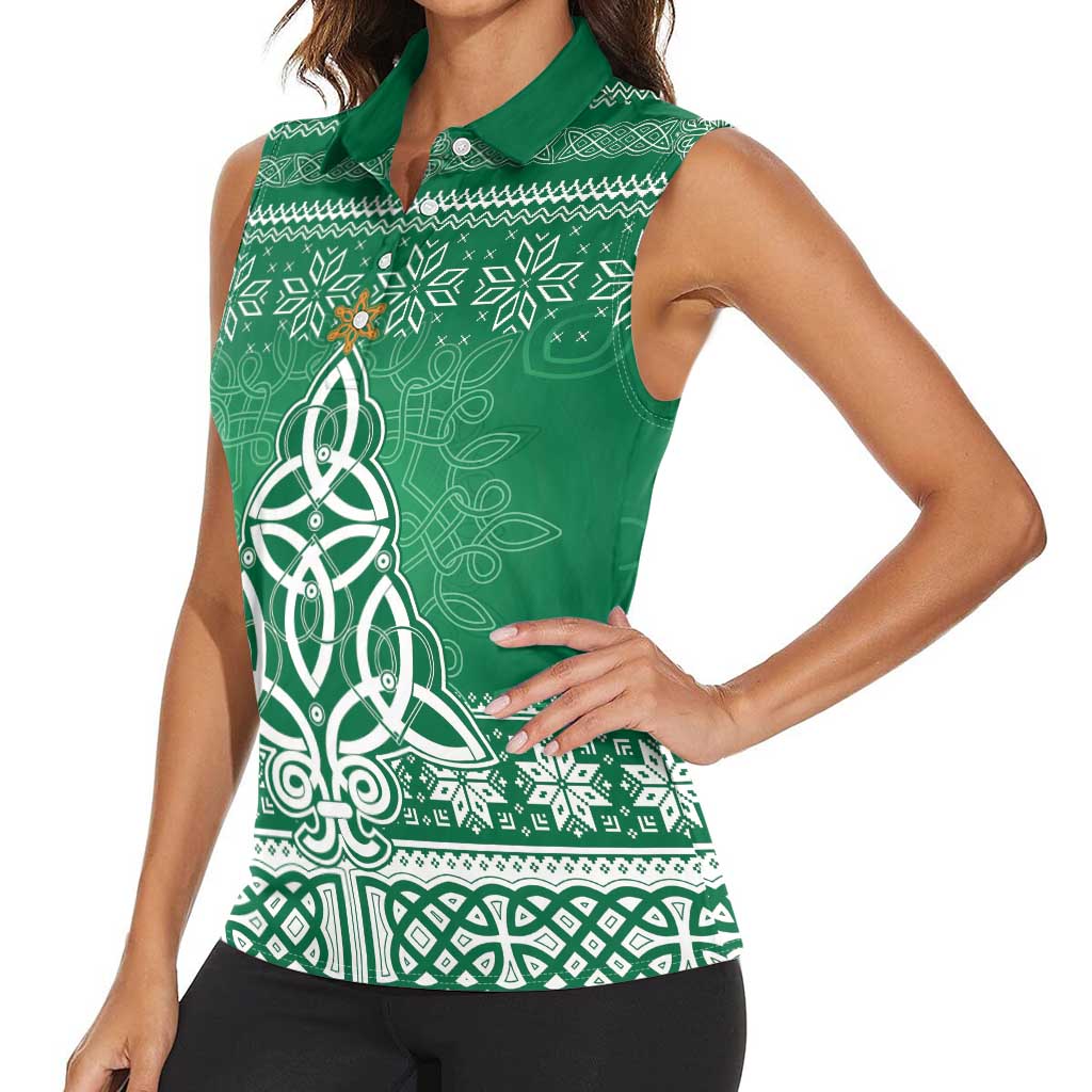 Christmas Ireland Celtic Women Sleeveless Polo Shirt Special Xmas Tree - Wonder Print Shop