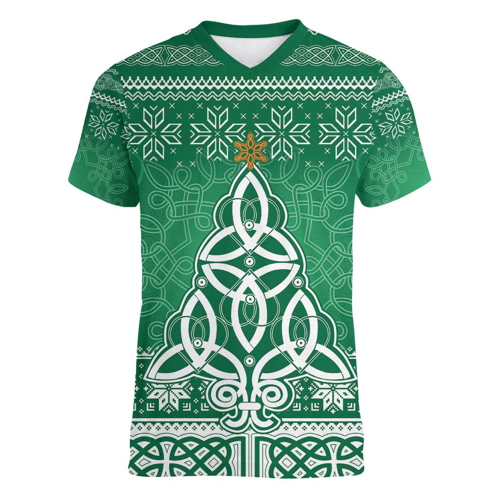 Christmas Ireland Celtic Women V-Neck T-Shirt Special Xmas Tree - Wonder Print Shop