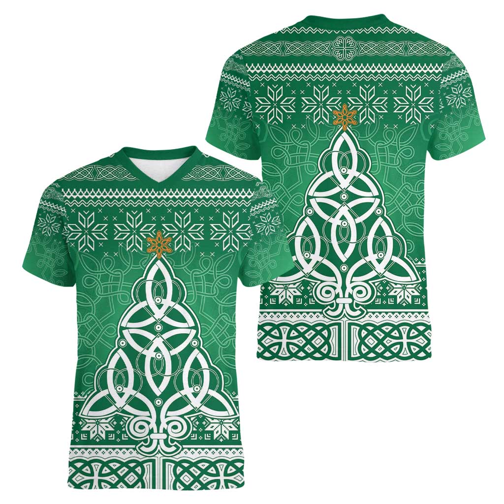 Christmas Ireland Celtic Women V-Neck T-Shirt Special Xmas Tree - Wonder Print Shop