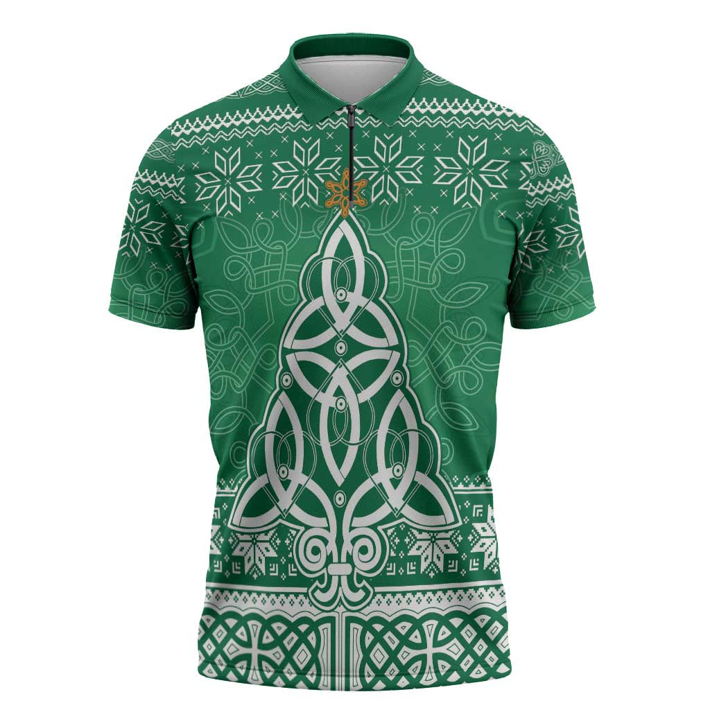 Christmas Ireland Celtic Zipper Polo Shirt Special Xmas Tree - Wonder Print Shop
