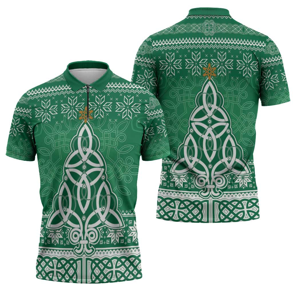 Christmas Ireland Celtic Zipper Polo Shirt Special Xmas Tree - Wonder Print Shop