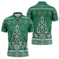 Christmas Ireland Celtic Zipper Polo Shirt Special Xmas Tree - Wonder Print Shop