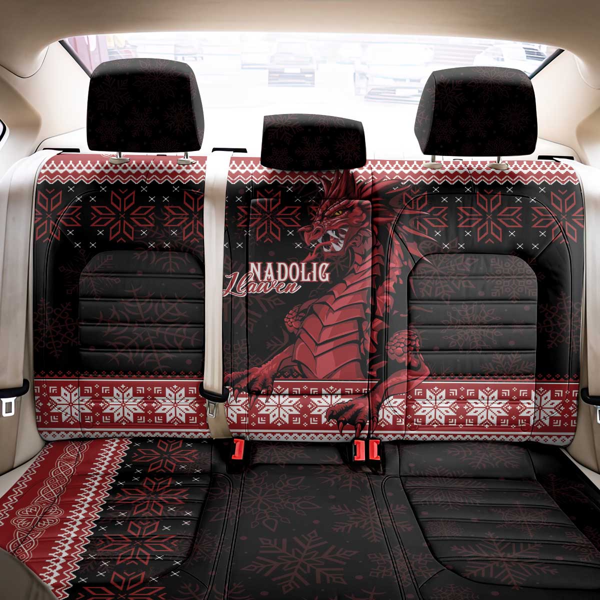 Christmas Wales Celtic Back Car Seat Cover Welsh Dragon Nadolig Llawen - Wonder Print Shop
