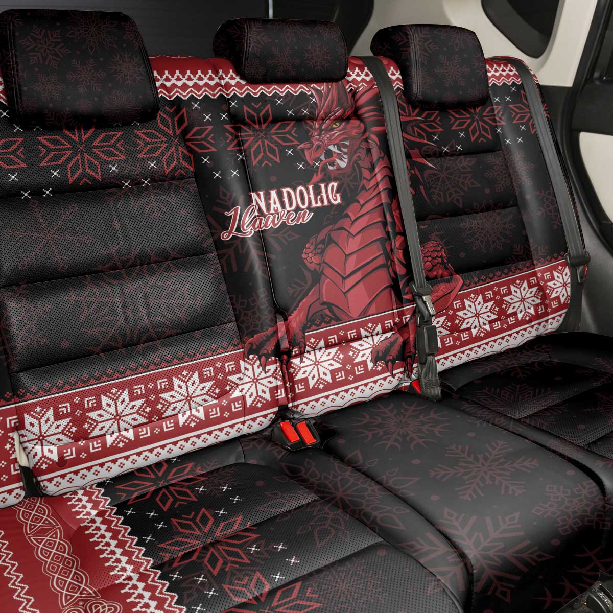 Christmas Wales Celtic Back Car Seat Cover Welsh Dragon Nadolig Llawen - Wonder Print Shop