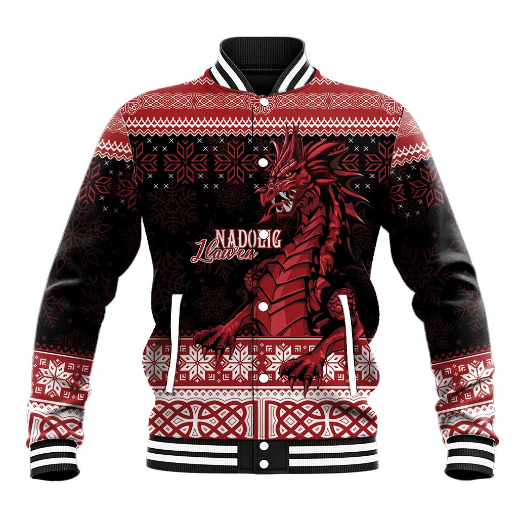Christmas Wales Celtic Baseball Jacket Welsh Dragon Nadolig Llawen - Wonder Print Shop