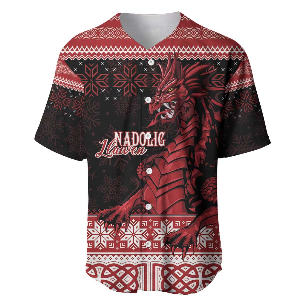 Christmas Wales Celtic Baseball Jersey Welsh Dragon Nadolig Llawen - Wonder Print Shop