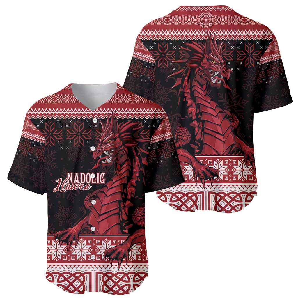 Christmas Wales Celtic Baseball Jersey Welsh Dragon Nadolig Llawen - Wonder Print Shop