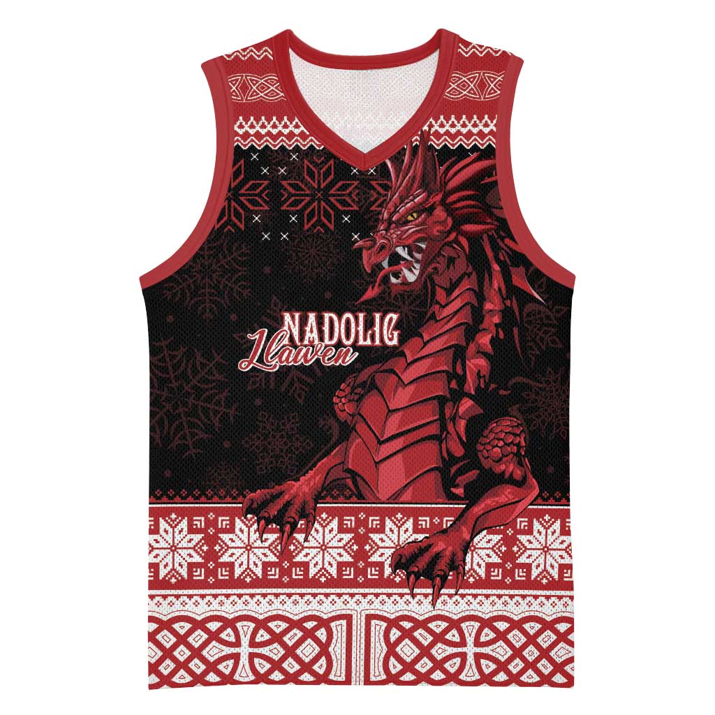 Christmas Wales Celtic Basketball Jersey Welsh Dragon Nadolig Llawen - Wonder Print Shop