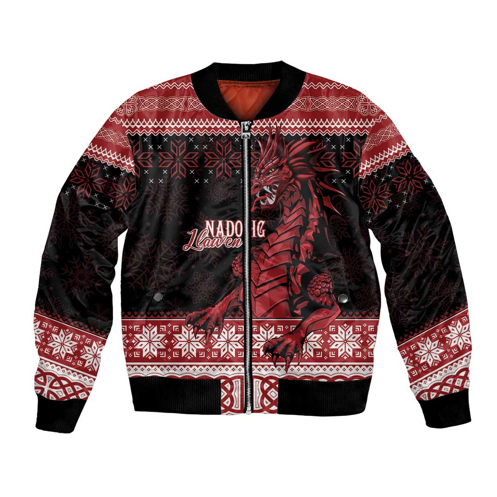 Christmas Wales Celtic Bomber Jacket Welsh Dragon Nadolig Llawen - Wonder Print Shop