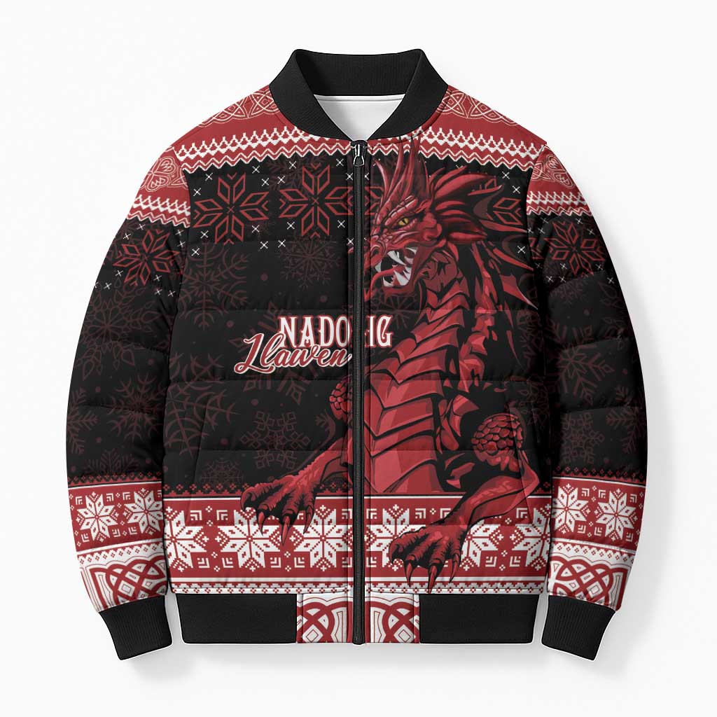 Christmas Wales Celtic Bomber Puffer Jacket Welsh Dragon Nadolig Llawen - Wonder Print Shop