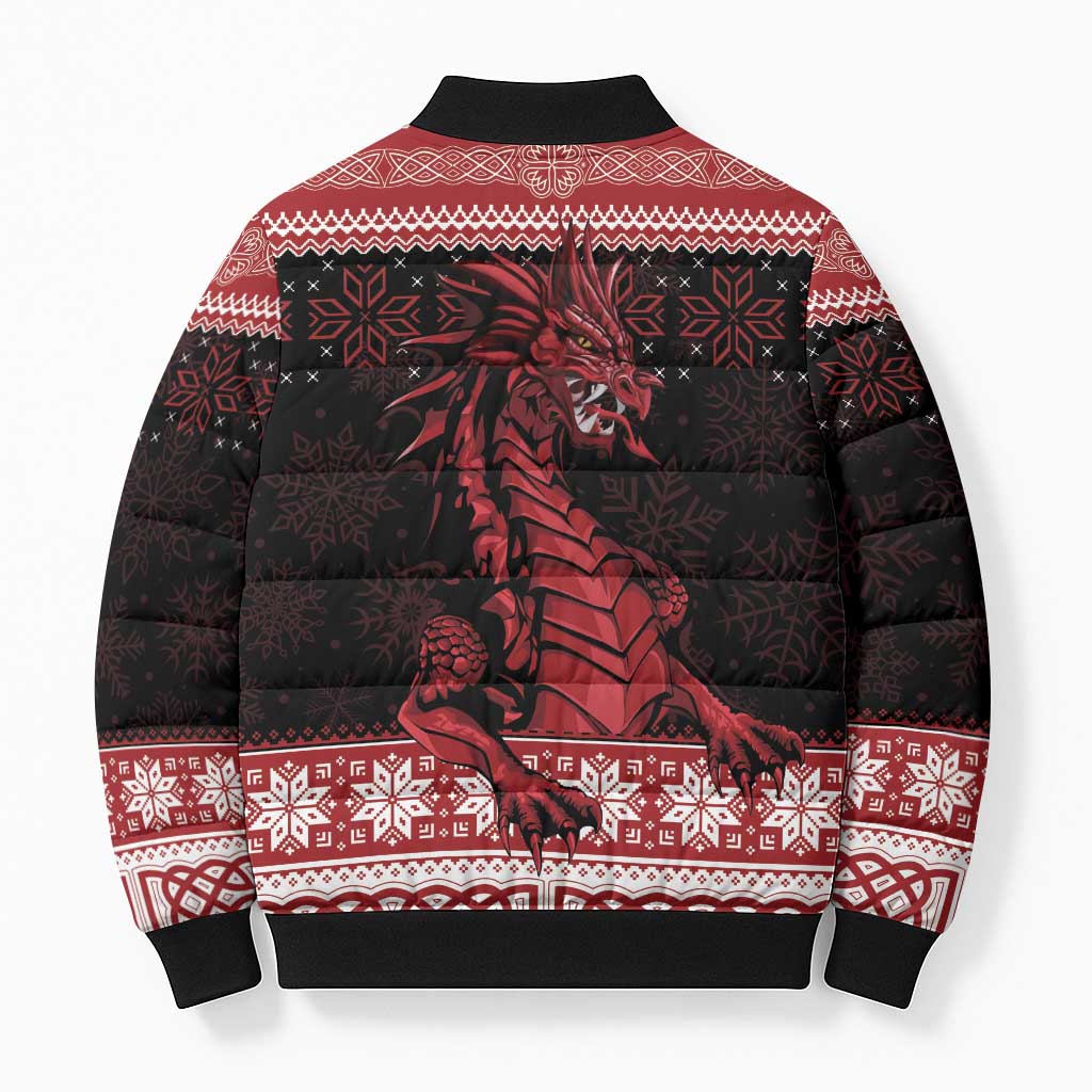 Christmas Wales Celtic Bomber Puffer Jacket Welsh Dragon Nadolig Llawen - Wonder Print Shop