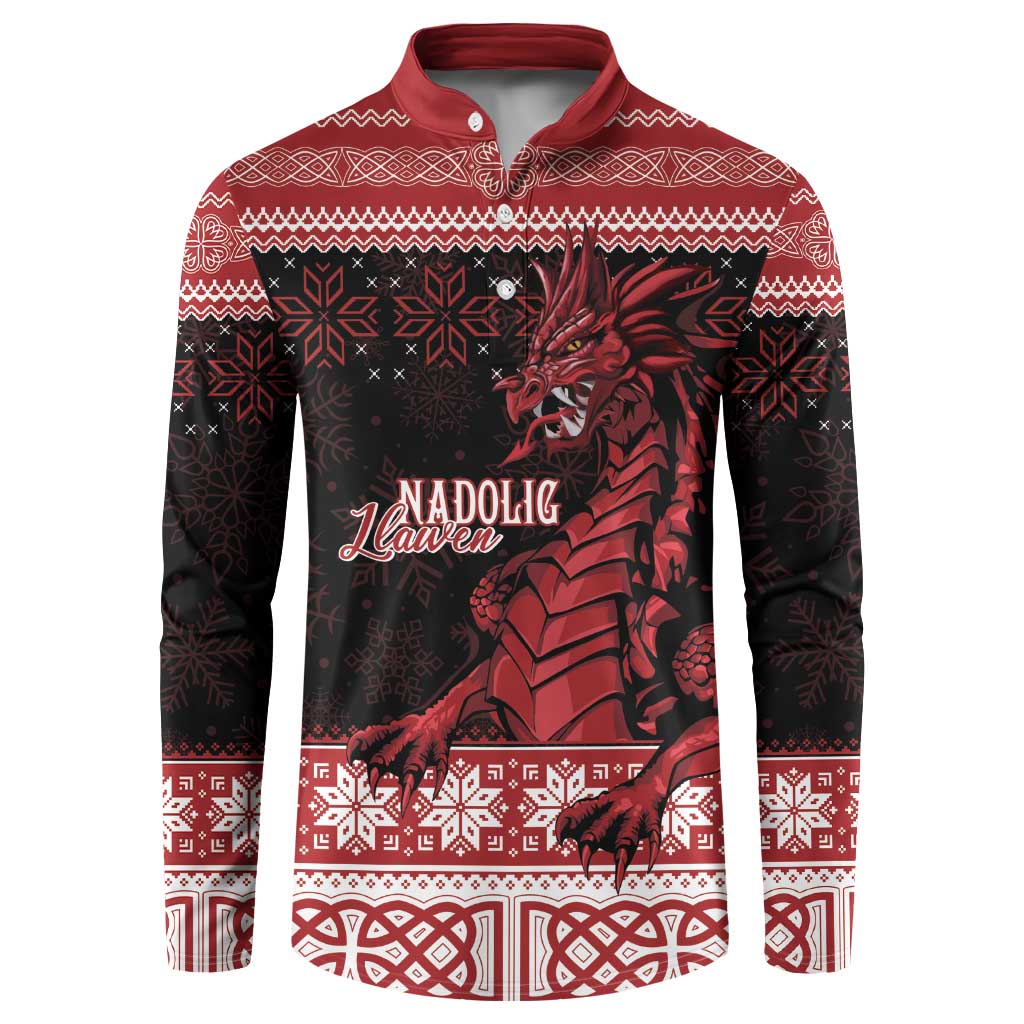 Christmas Wales Celtic Button Sweatshirt Welsh Dragon Nadolig Llawen - Wonder Print Shop
