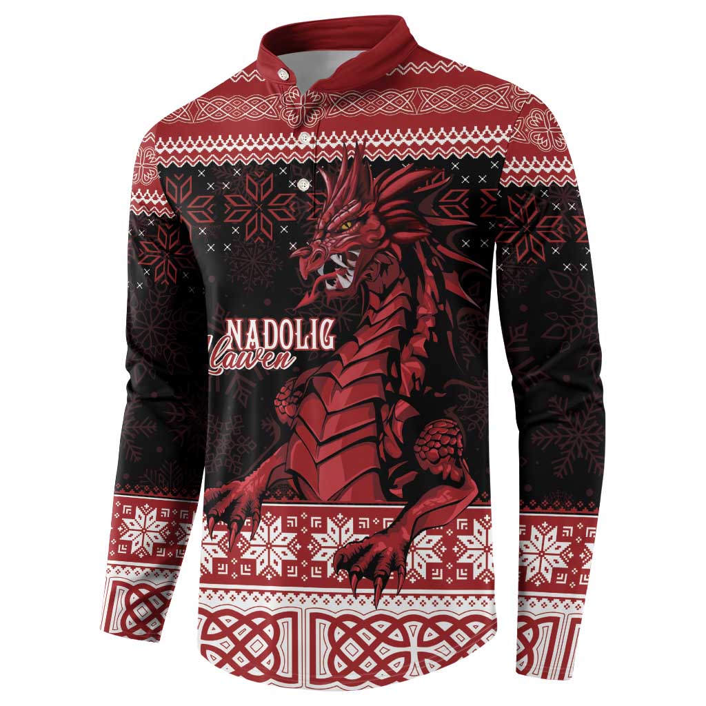 Christmas Wales Celtic Button Sweatshirt Welsh Dragon Nadolig Llawen - Wonder Print Shop