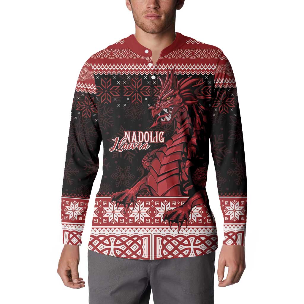 Christmas Wales Celtic Button Sweatshirt Welsh Dragon Nadolig Llawen - Wonder Print Shop
