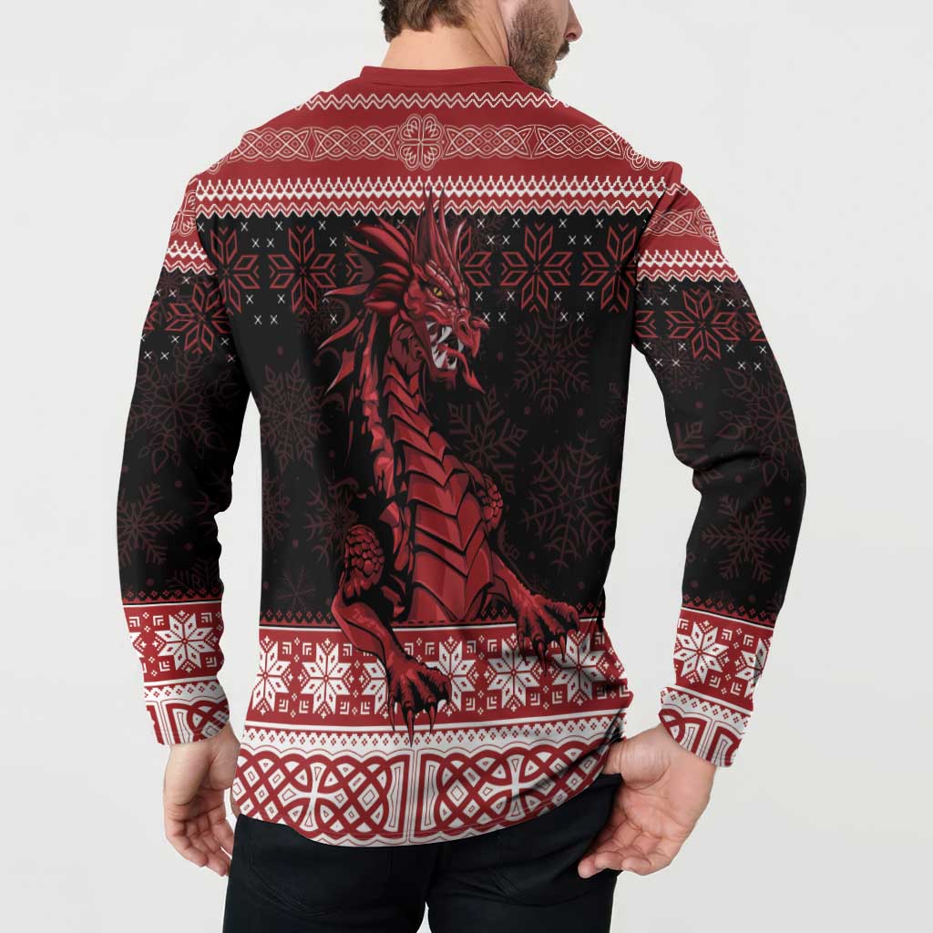 Christmas Wales Celtic Button Sweatshirt Welsh Dragon Nadolig Llawen - Wonder Print Shop