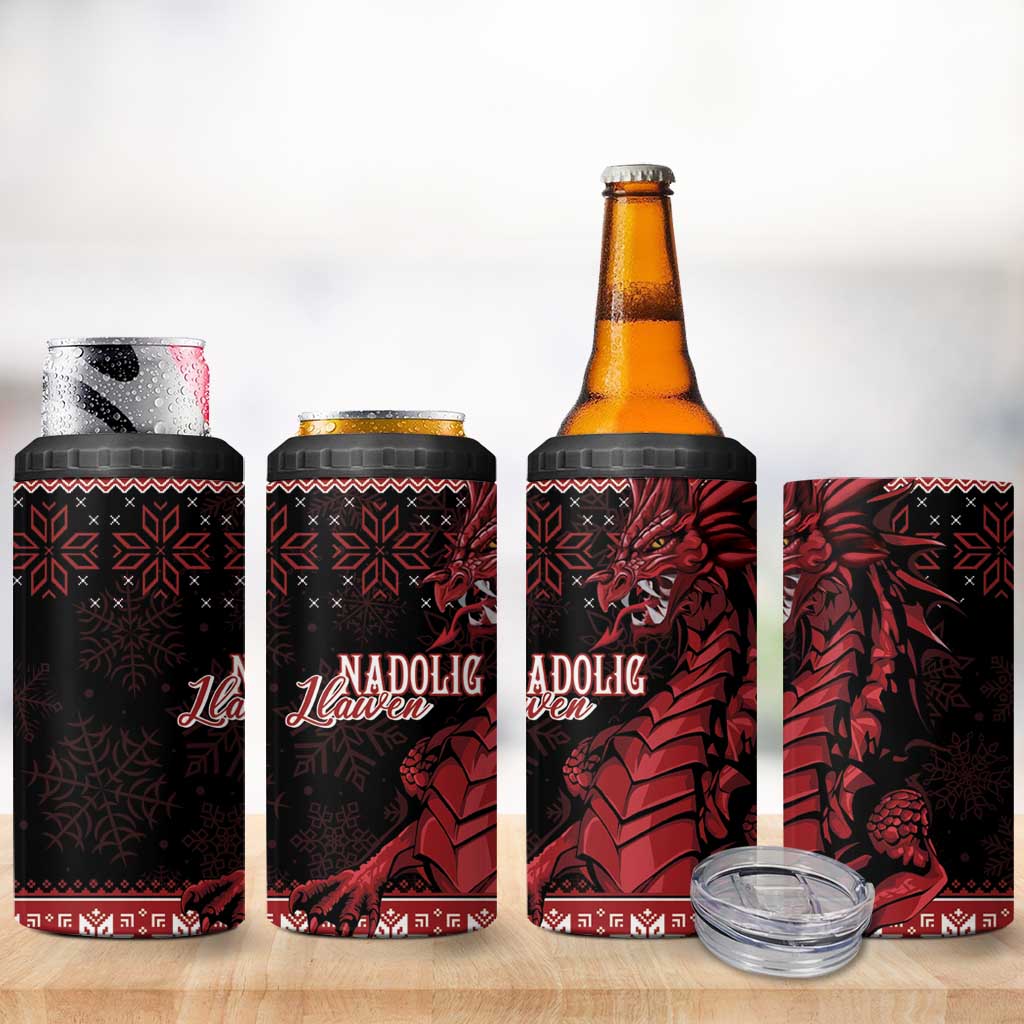 Christmas Wales Celtic 4 in 1 Can Cooler Tumbler Welsh Dragon Nadolig Llawen - Wonder Print Shop