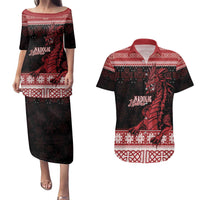 Christmas Wales Celtic Couples Matching Puletasi and Hawaiian Shirt Welsh Dragon Nadolig Llawen - Wonder Print Shop