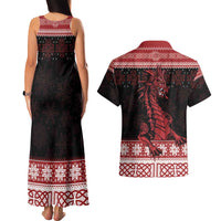 Christmas Wales Celtic Couples Matching Tank Maxi Dress and Hawaiian Shirt Welsh Dragon Nadolig Llawen - Wonder Print Shop