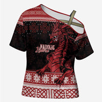 Christmas Wales Celtic Cross Shoulder Shirt Welsh Dragon Nadolig Llawen - Wonder Print Shop