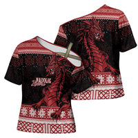 Christmas Wales Celtic Cross Shoulder Shirt Welsh Dragon Nadolig Llawen - Wonder Print Shop