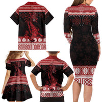 Christmas Wales Celtic Family Matching Long Sleeve Bodycon Dress and Hawaiian Shirt Welsh Dragon Nadolig Llawen - Wonder Print Shop