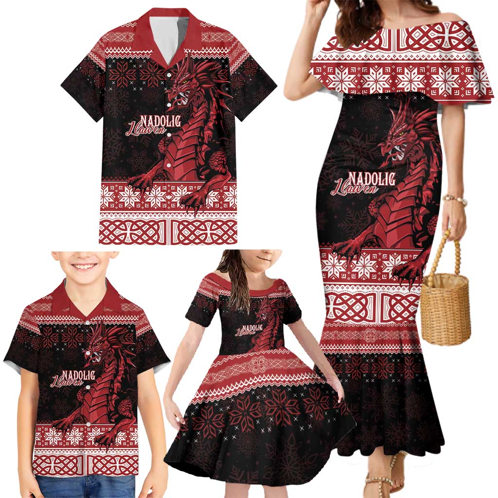 Christmas Wales Celtic Family Matching Mermaid Dress and Hawaiian Shirt Welsh Dragon Nadolig Llawen - Wonder Print Shop