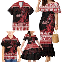 Christmas Wales Celtic Family Matching Mermaid Dress and Hawaiian Shirt Welsh Dragon Nadolig Llawen - Wonder Print Shop
