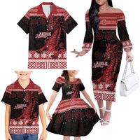 Christmas Wales Celtic Family Matching Off The Shoulder Long Sleeve Dress and Hawaiian Shirt Welsh Dragon Nadolig Llawen - Wonder Print Shop
