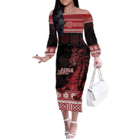 Christmas Wales Celtic Family Matching Off The Shoulder Long Sleeve Dress and Hawaiian Shirt Welsh Dragon Nadolig Llawen - Wonder Print Shop